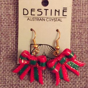 Christmas bow dangle earrings